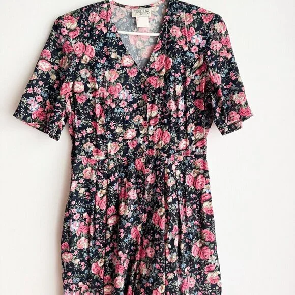 Vintage 90s Northern Traditions Floral Wide Leg Jumpsuit S/M - Picture 2 of 11
